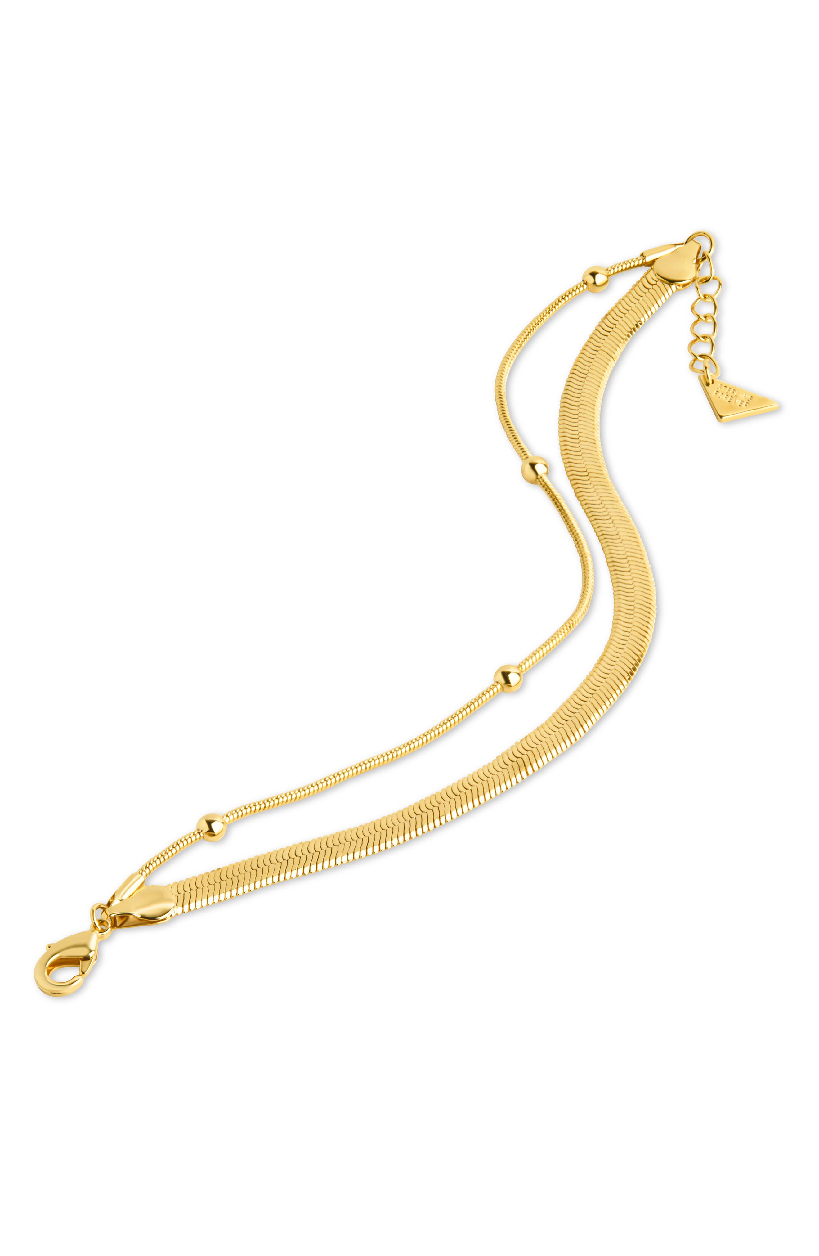 Sterling Forever Beaded Station & Snake Chain Bracelet