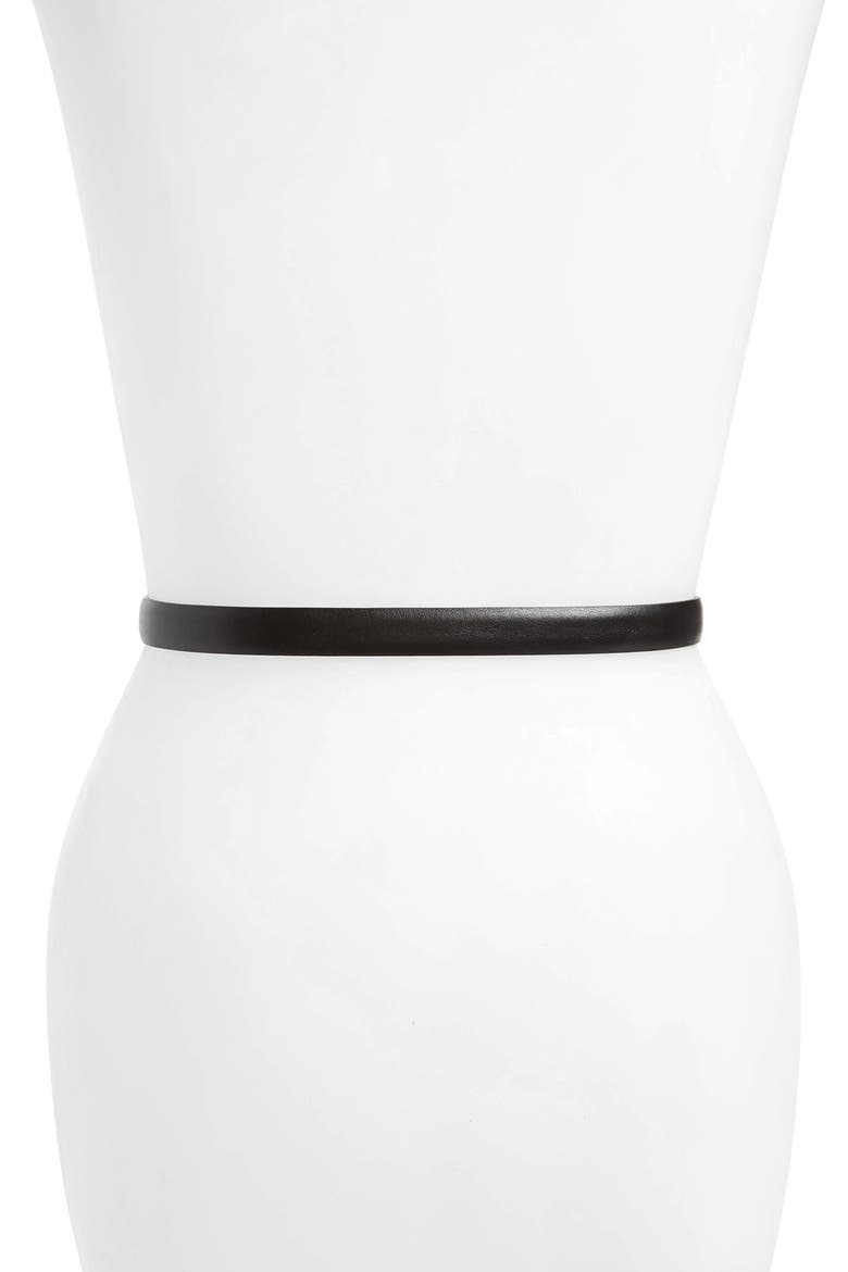 Logo Calfskin Leather Skinny Belt, Alternate, color, BLACK/ GOLD