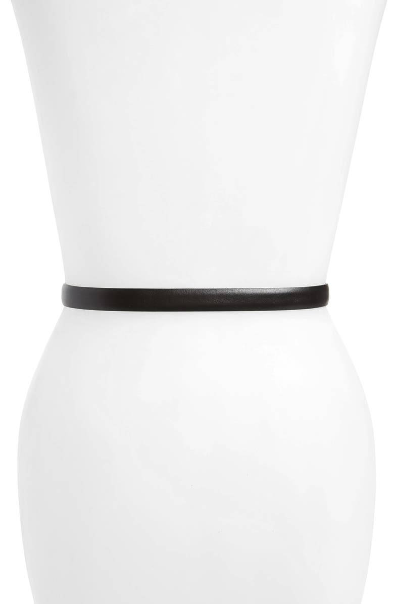 Moschino Logo Calfskin Leather Skinny Belt, Alternate, color, 