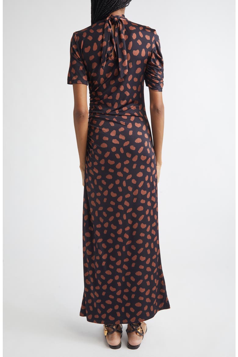 Serene Print Ruched Jersey Safari Dress, Alternate, color, BLACK / COFFEE