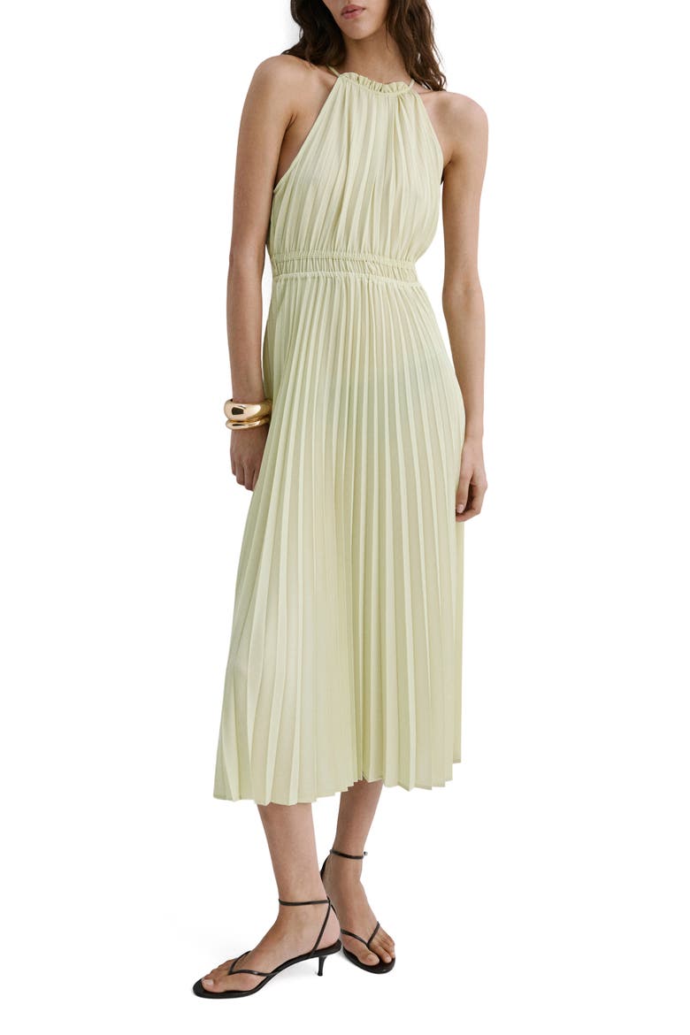 Pleated Halter Neck Midi Dress, Main, color, PASTEL GREEN