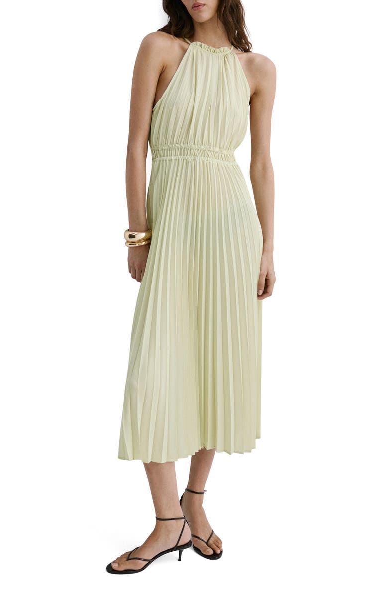 MANGO Pleated Halter Neck Midi Dress, Main, color,