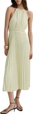 MANGO Pleated Halter Neck Midi Dress