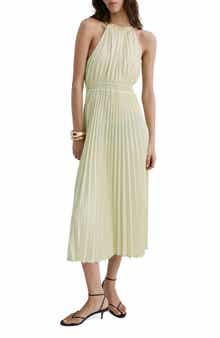 Pleated Halter Neck Midi Dress