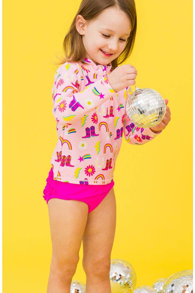 Cowgirl Cutie Two-Piece Rashguard Swimsuit, Alternate, color, PINK