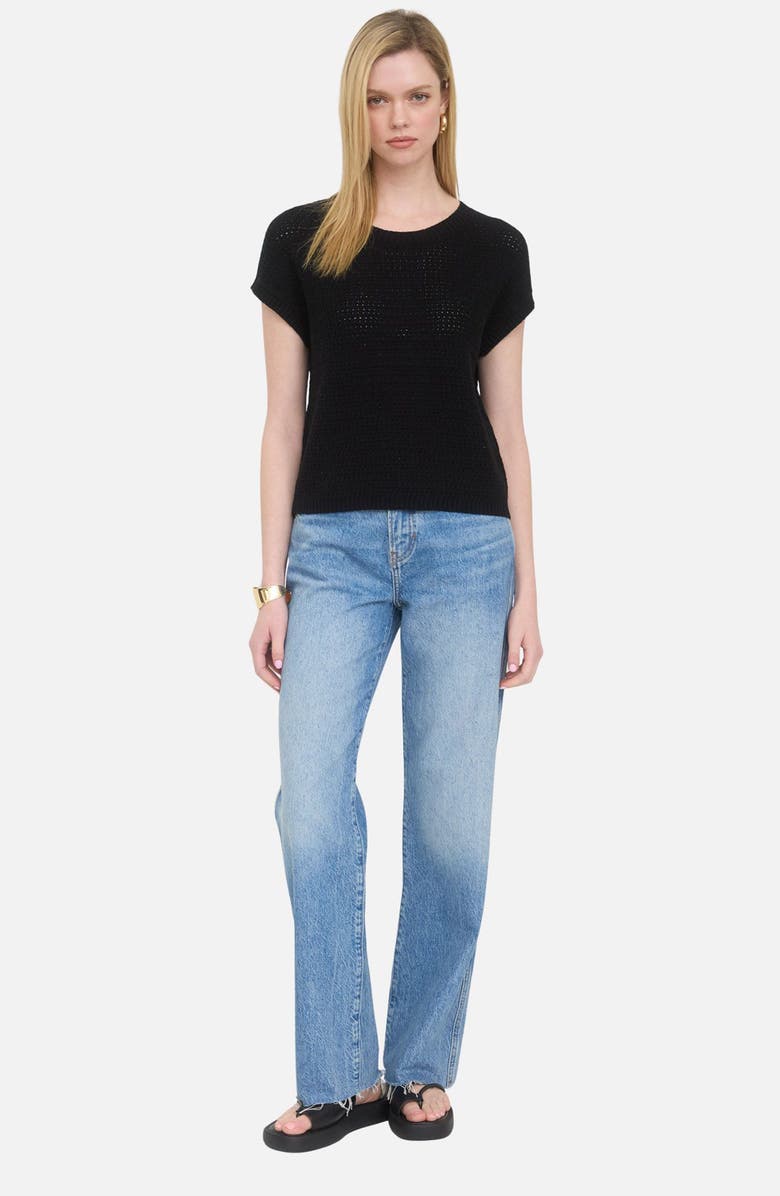 Blu Pepper Open Knit Short Sleeve Sweater, Alternate, color, Black