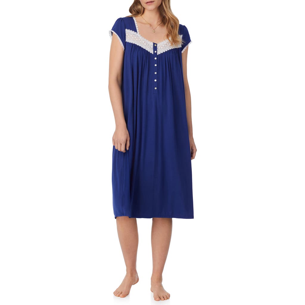 Shop Eileen West Floral Cap Sleeve Waltz Nightgown In Navy