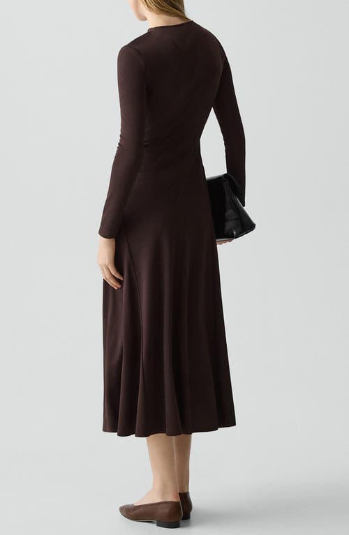 Theory Twist Neck Midi Dress In Crepe Jersey In Brown