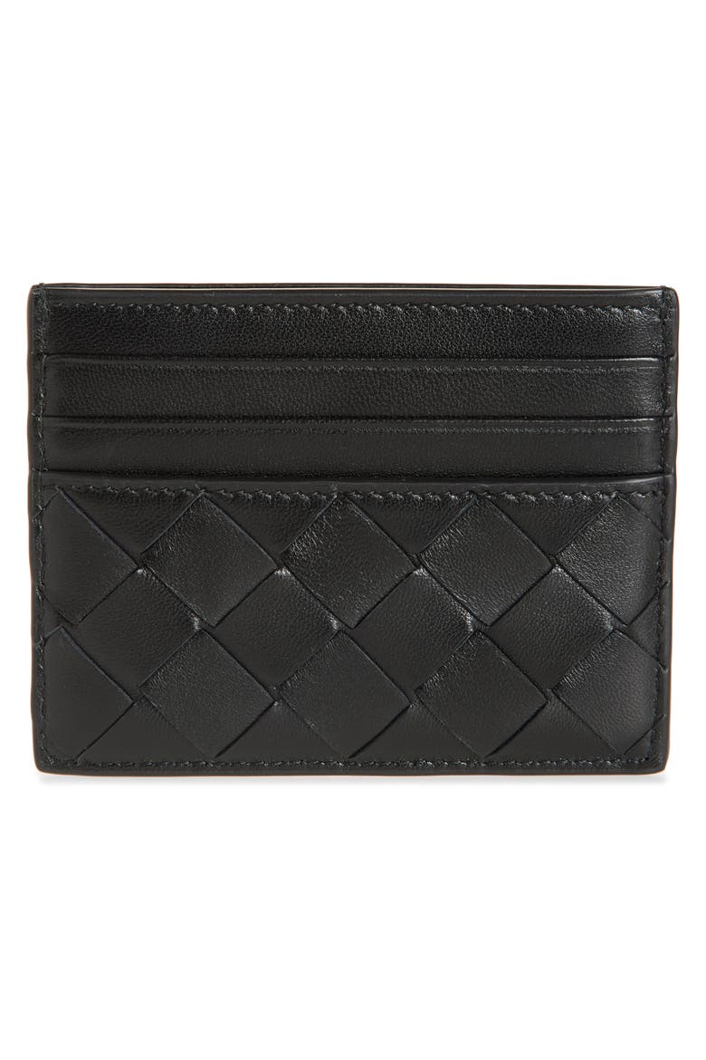Intrecciato Leather Card Case, Alternate, color, 8425 BLACK-GOLD