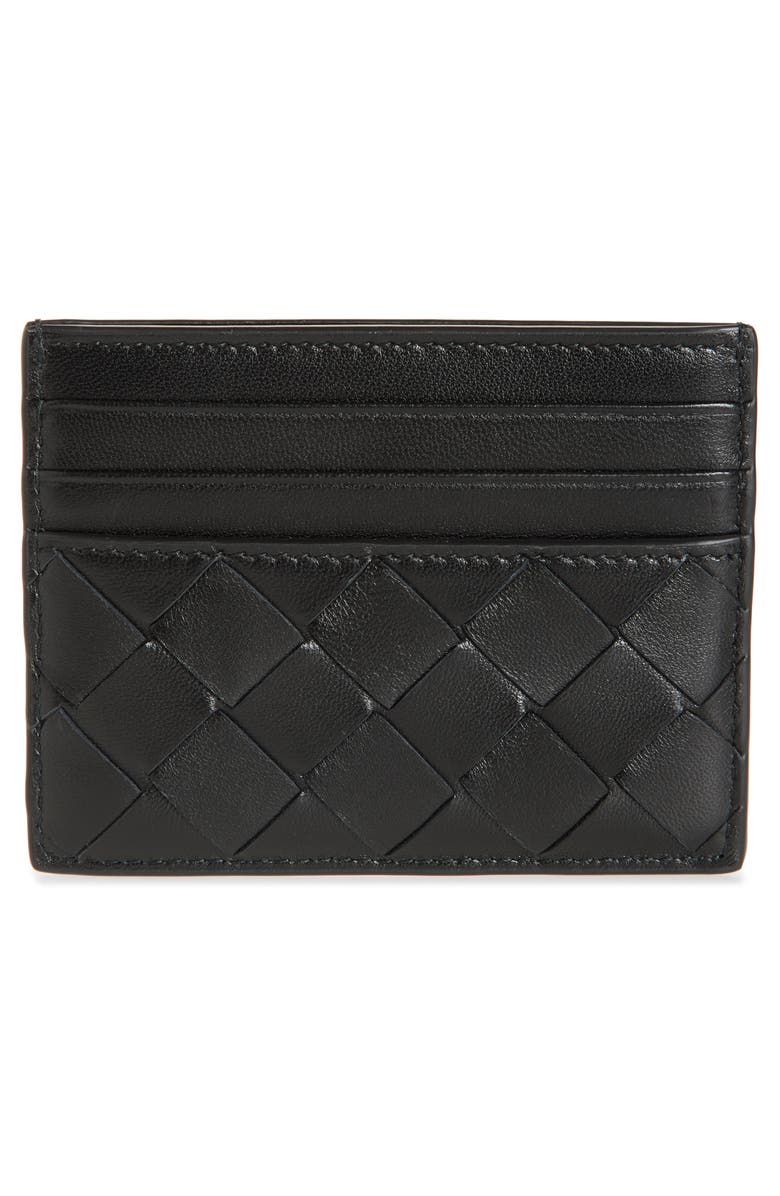 Bottega Veneta Intrecciato Leather Card Case, Alternate, color, 8425 Black-Gold