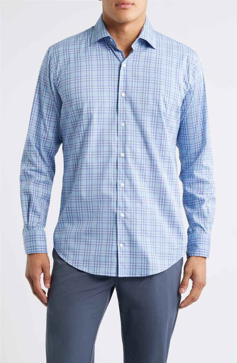 Peter Millar Brevard Crown Lite Plaid Performance Button-Up Shirt, Main, color, Ruddy Blue