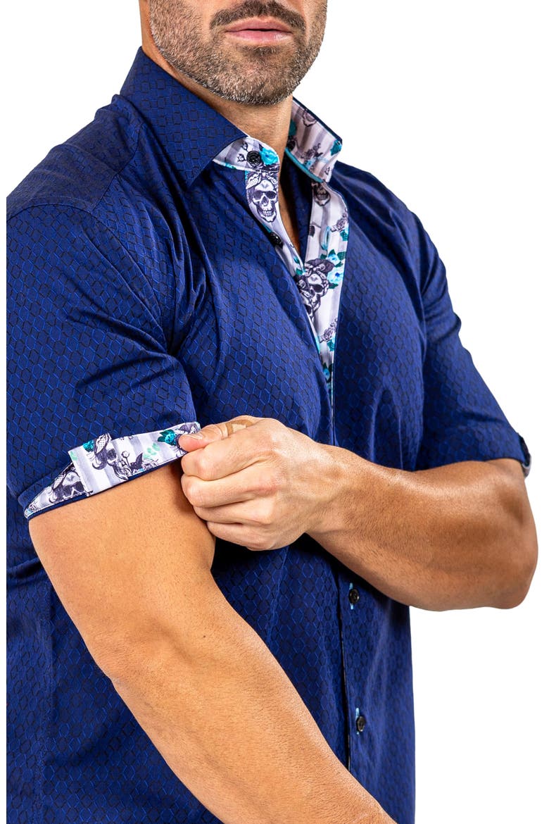 Galileo Marthy Short Sleeve Cotton Button-Up Shirt, Alternate, color, BLUE