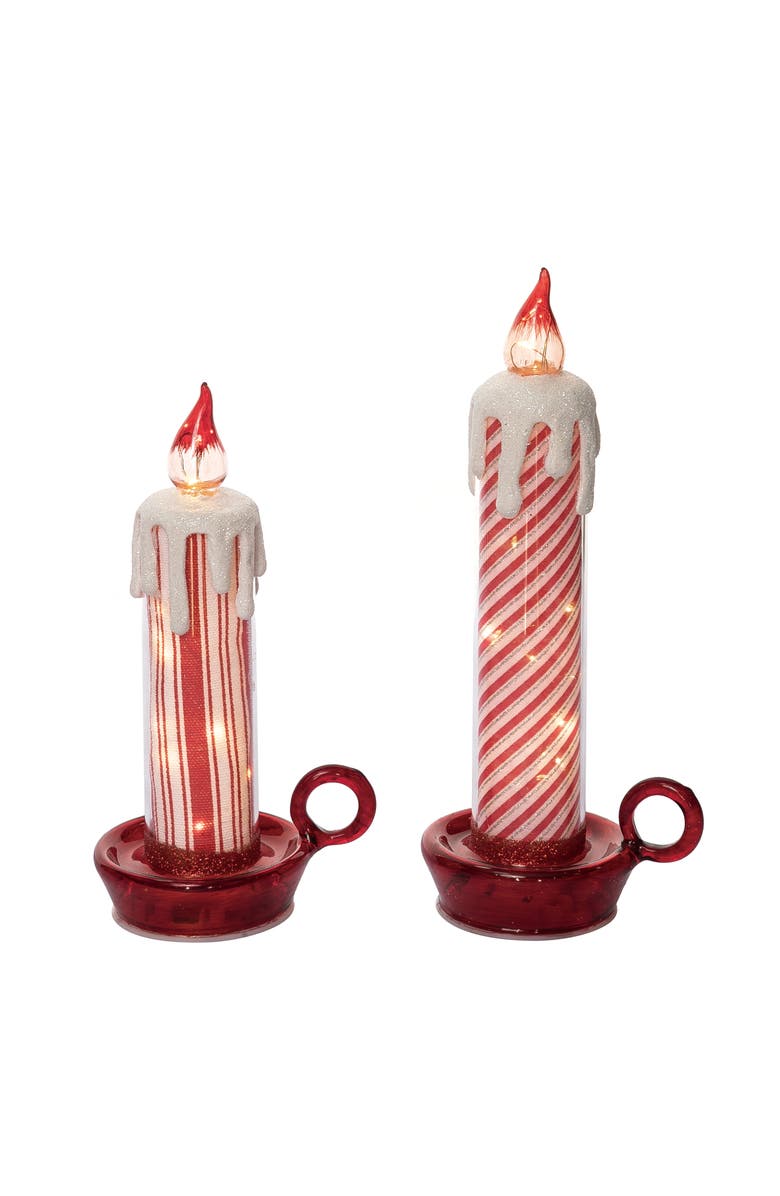 Transpac Holiday Striped Glass Candle Set of 2 Multicolored Indoor Decor, Main, color, Multicolored