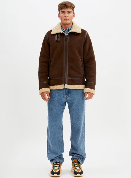 Point Zero Aviator Vegan Shearling Jacket In Brown