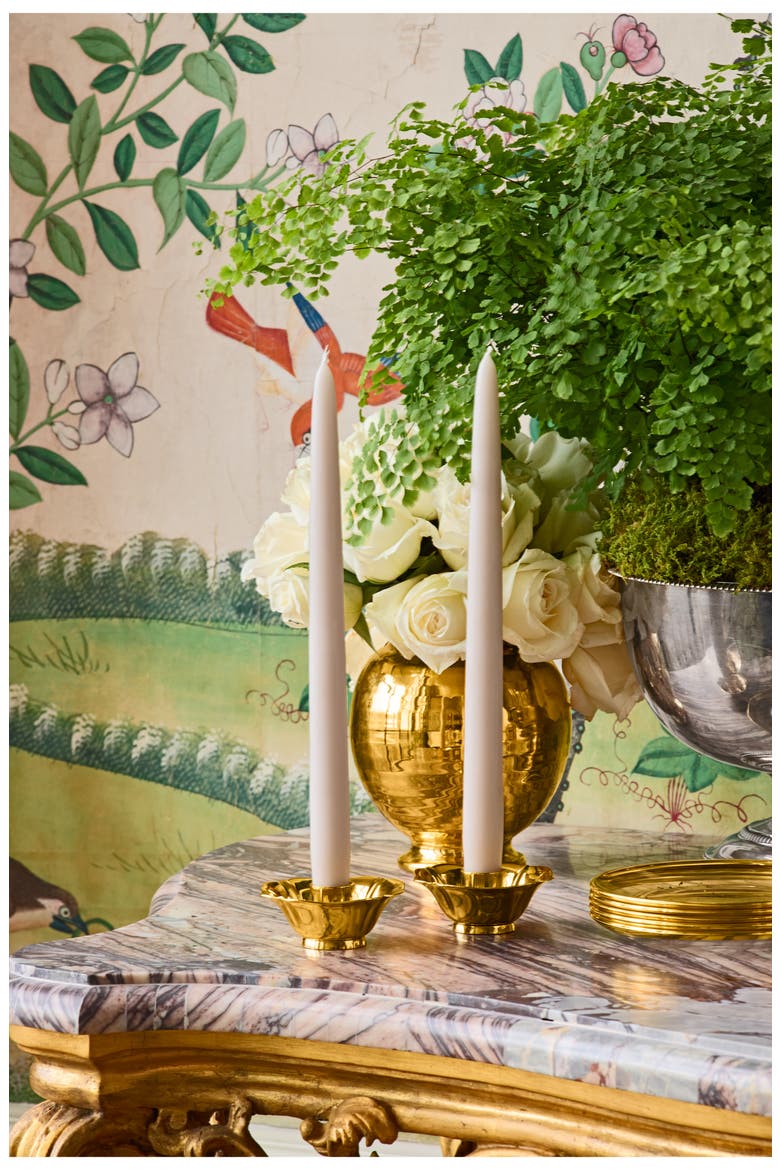 Olivia Set of Two Taper Candleholders, Alternate, color, BRASS