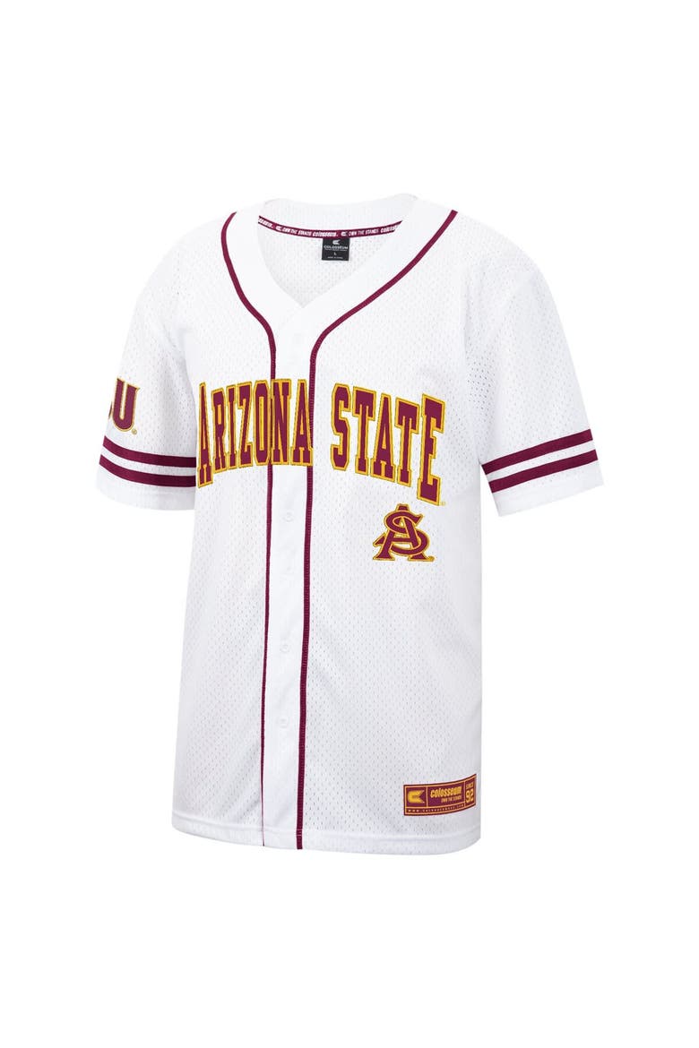 Men's Colosseum White Arizona State Sun Devils Free Spirited Mesh Button-Up Baseball Jersey, Alternate, color, White