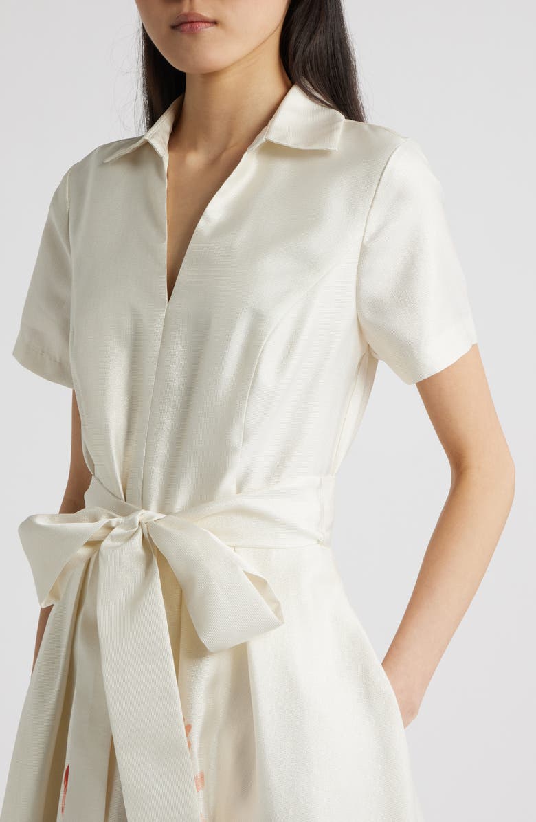 Tahari ASL Print Tie Waist Gown, Alternate, color, Creme Blush