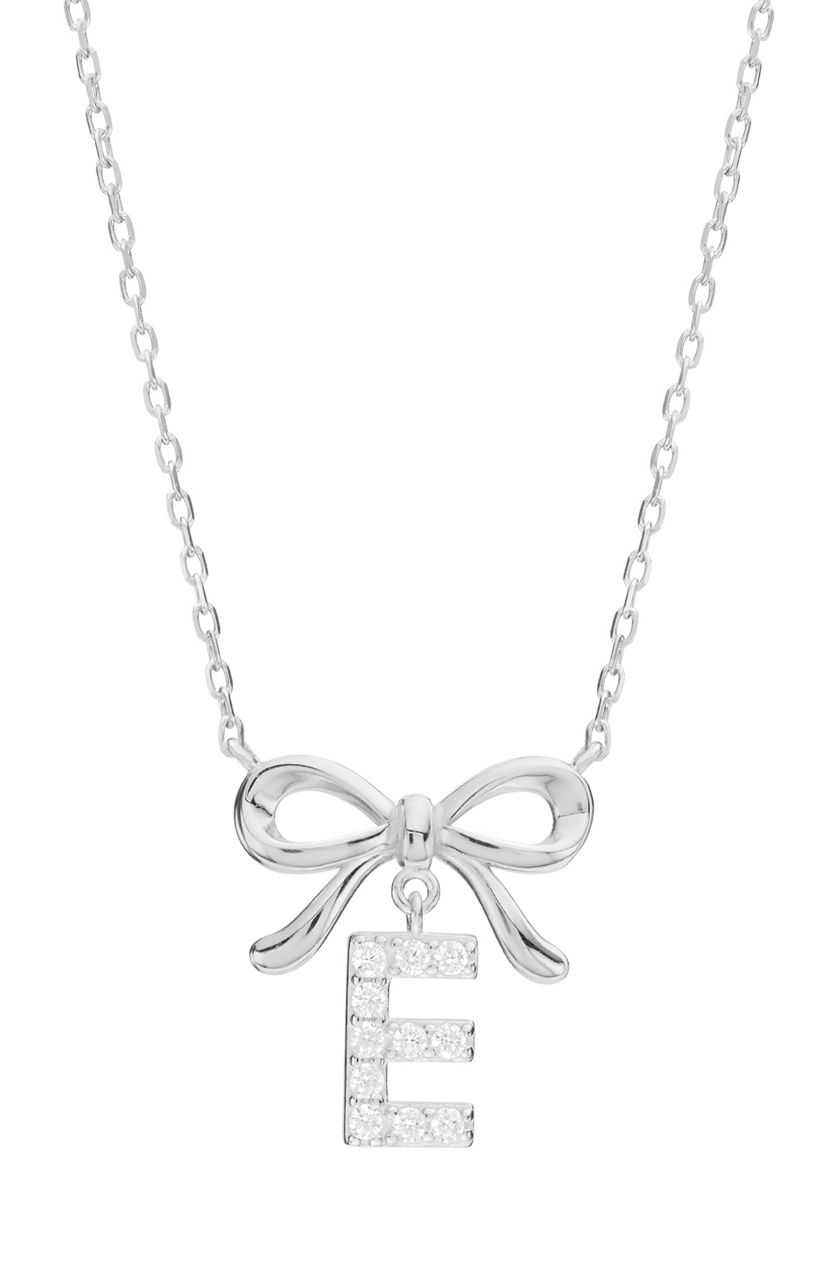 ATHRA LUXE Cubic Zirconia Bow Initial Pendant Necklace in E Silver 