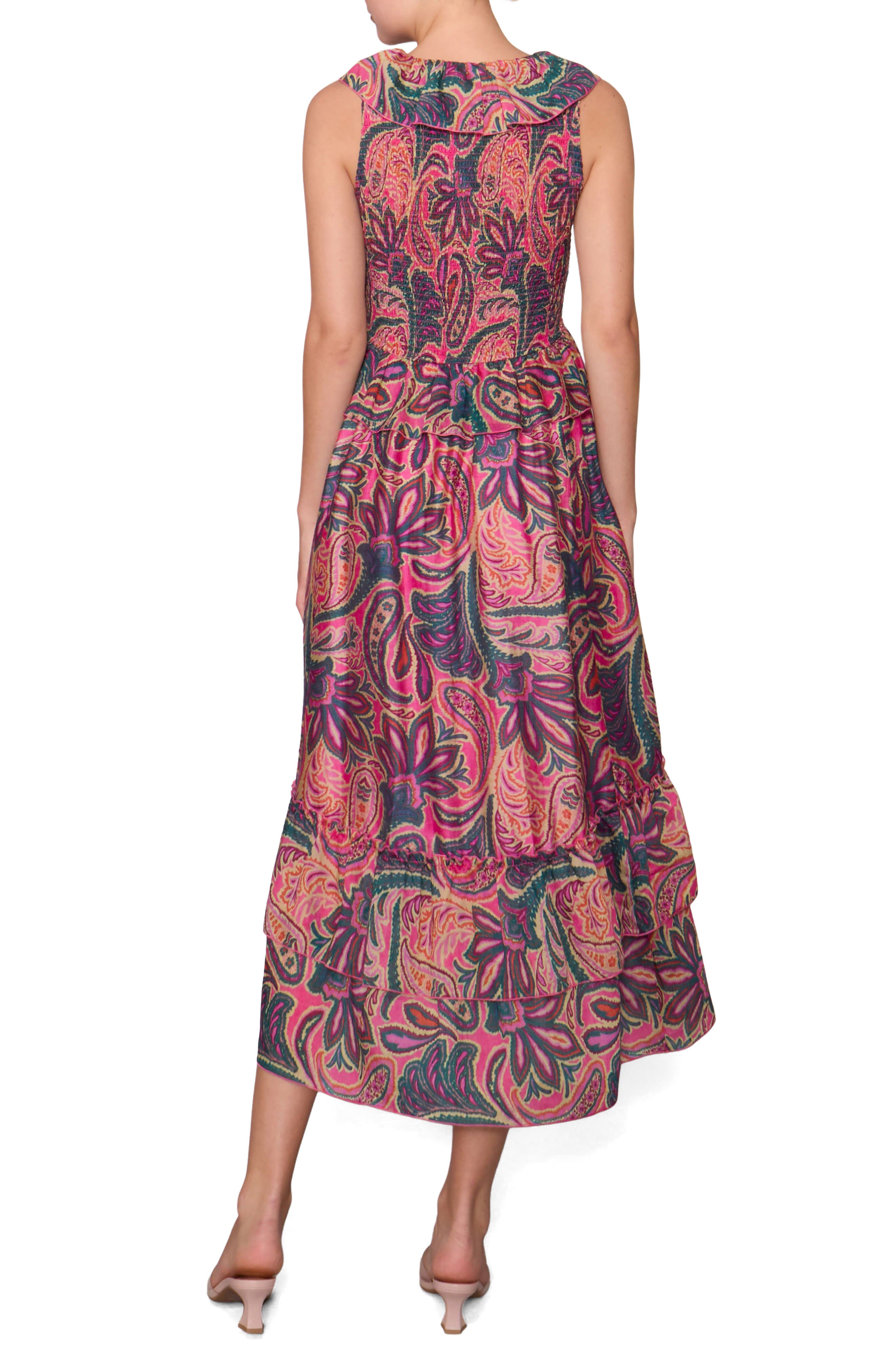 Print Ruffle Organza Sleeveless High-Low Maxi Dress - image 2