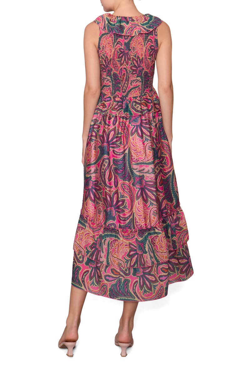 Print Ruffle Organza Sleeveless High-Low Maxi Dress, Alternate, color, PINK PURPLE MULTI