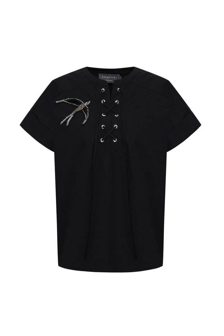 Celeste Cotton Blouse, Alternate, color, BLACK