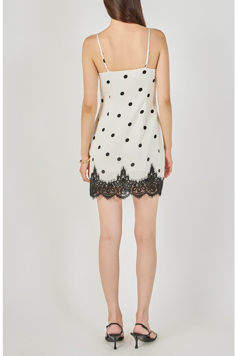 Lace Polka Dot Slip Minidress, Alternate, color, CREAM/ BLACK