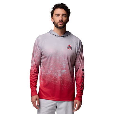 Men's Columbia  Gray Ohio State Buckeyes PFG Gradient Water Super Terminal Tackle Hoodie Omni-Wick T-Shirt
