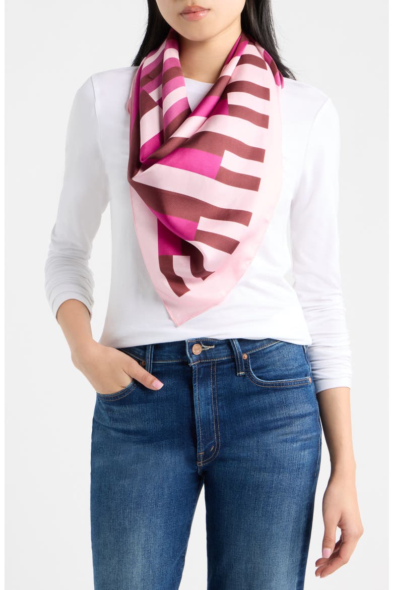 Printed Square Silk Scarf, Main, color, PINK MIXED STRIPE