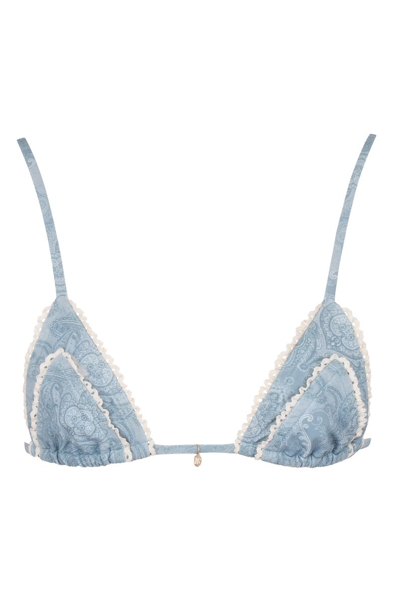 HOUSE OF CB Corsica Ruffle Trim Bikini Top, Alternate, color, Blue Paisley