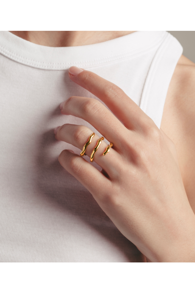 Dazzling 3 Ring, Alternate, color, Gold