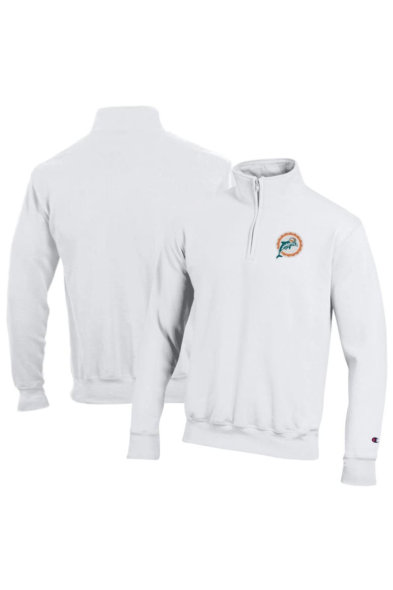 Men's Champion White Miami Dolphins Powerblend Quarter-Zip Pullover, Main, color, White