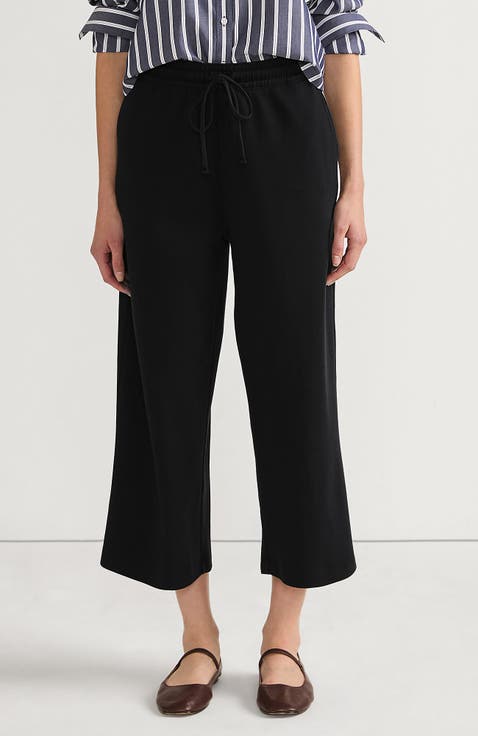 Sport Knit Pull On Drawstring Wide Leg Crop Pants