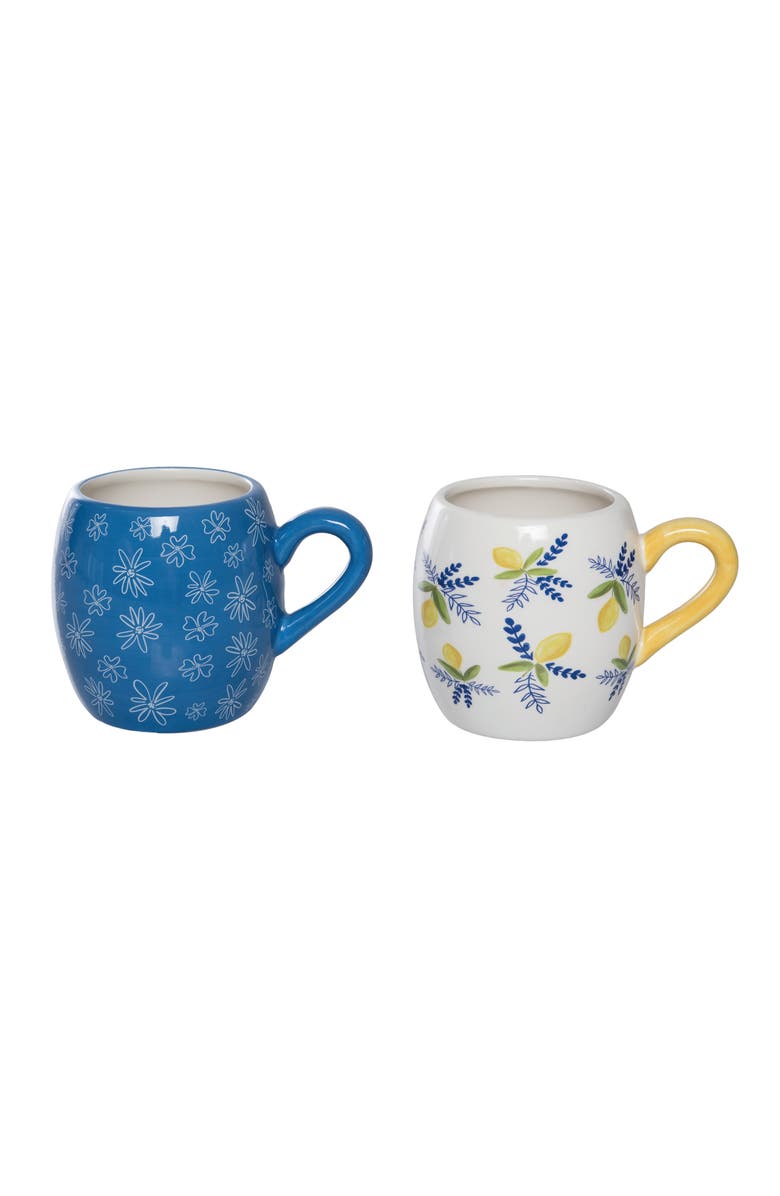 Transpac Ceramic Citrus Mug Set of 2 Multicolored for Spring Serving and Entertaining, Main, color, Blue