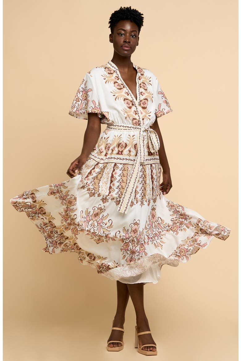 Thessa Floral Print Tie Waist Maxi Dress, Alternate, color, CREAM MULTI
