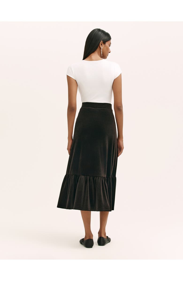 Finery London Joline Velvet Tiered Midi Skirt, Alternate, color, Black