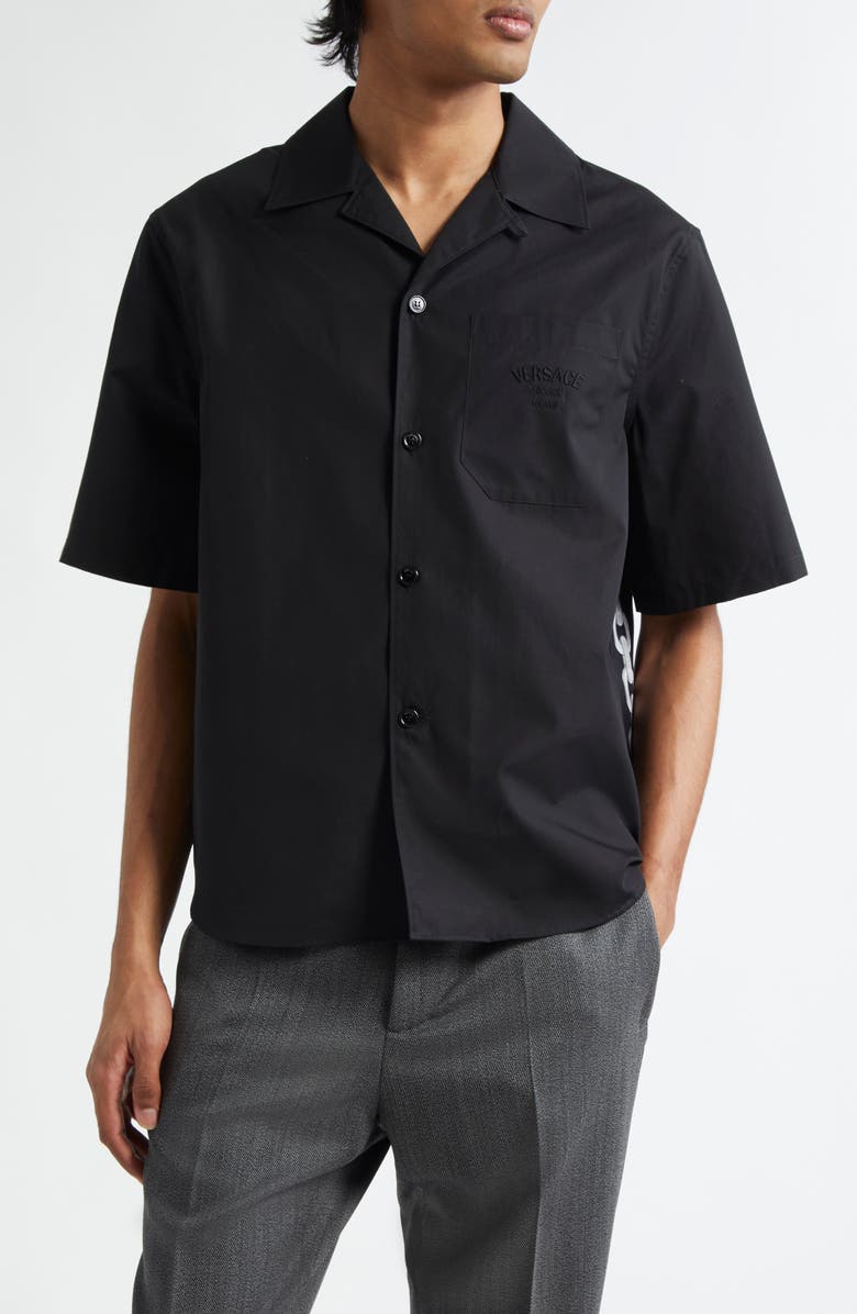 Versace Medusa Chains Cotton Poplin & Silk Camp Shirt, Main, color, 