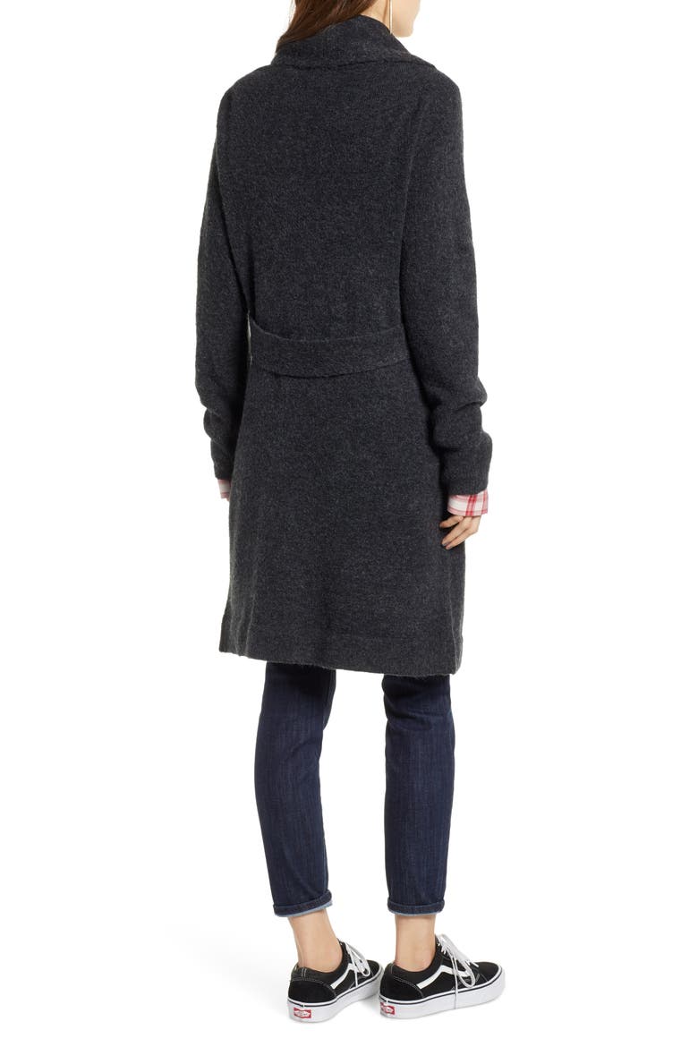 Belted Long Cardigan, Alternate, color, GREY DARK CHARCOAL HEATHER