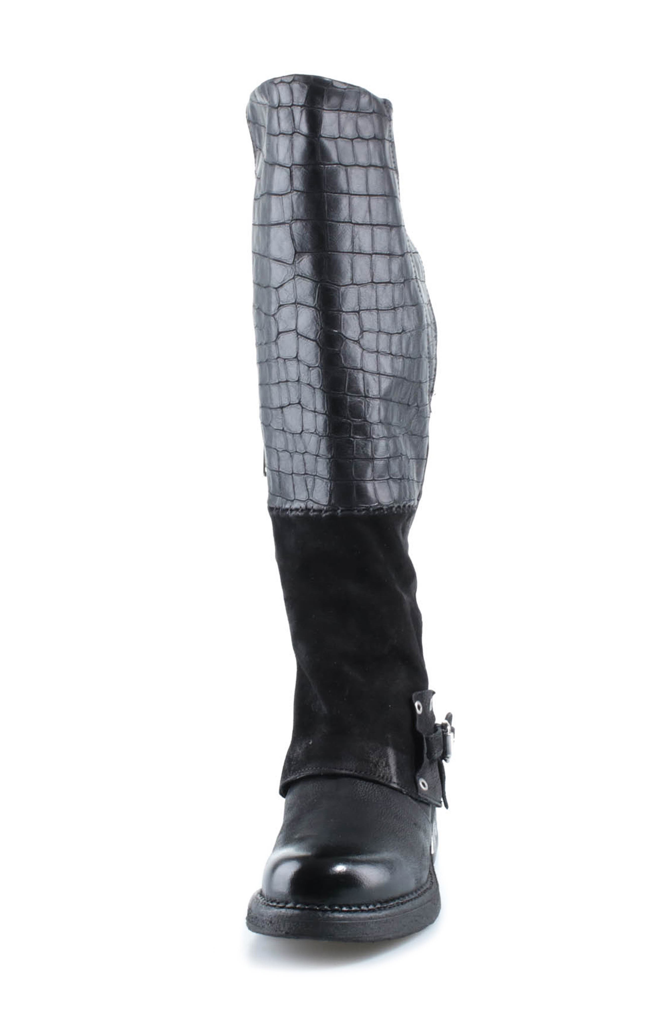 Perkins Croc Embossed Leather Boot, Alternate, color, BLACK