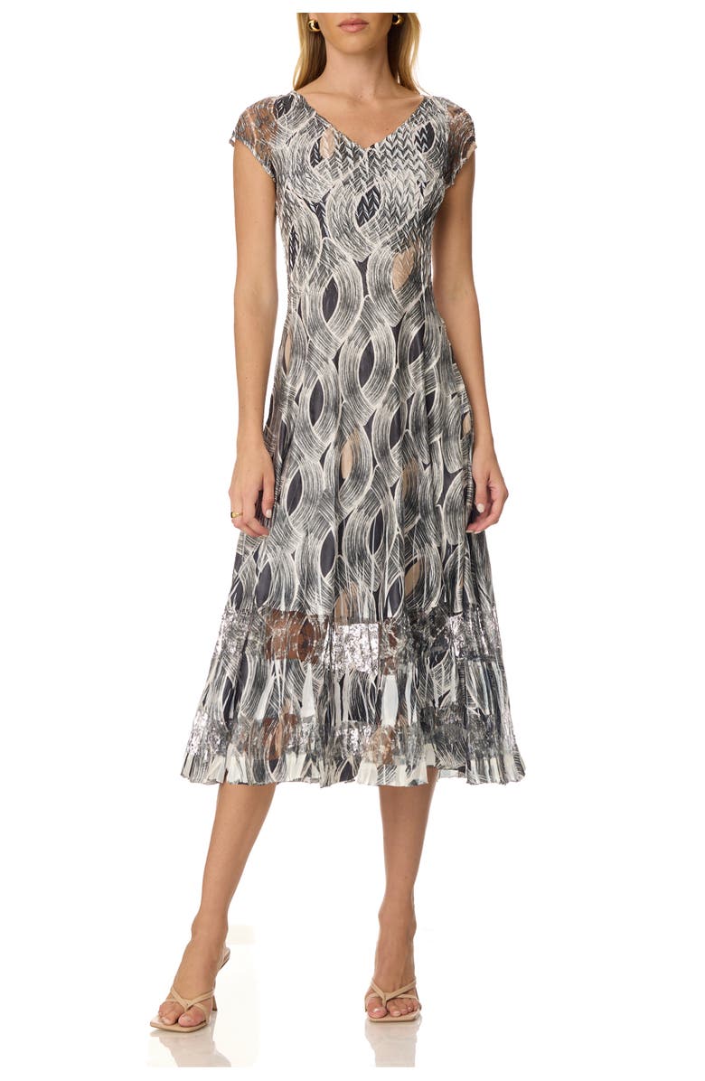 Komarov Lace Inset Charmuese Dress with Cap Sleeves, Main, color, Black Eye