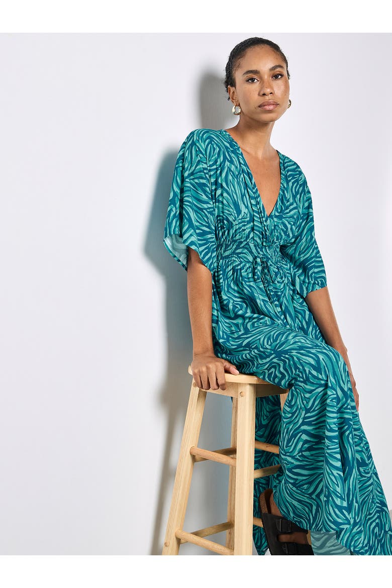 Zebra Swirl Tassel Detail Maxi Dress, Alternate, color, Teal