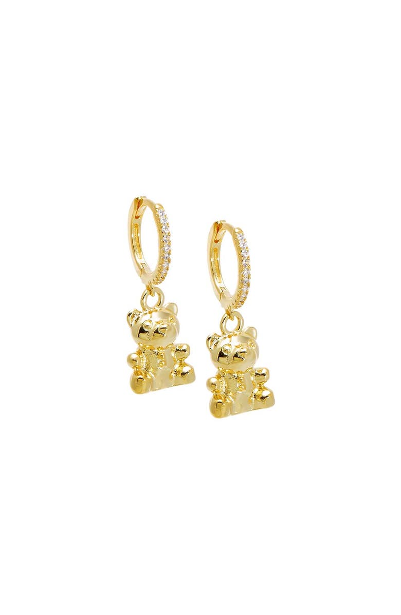 BY ADINA EDEN Pave Mini Teddy Bear Huggie Earring, Main, color, Gold