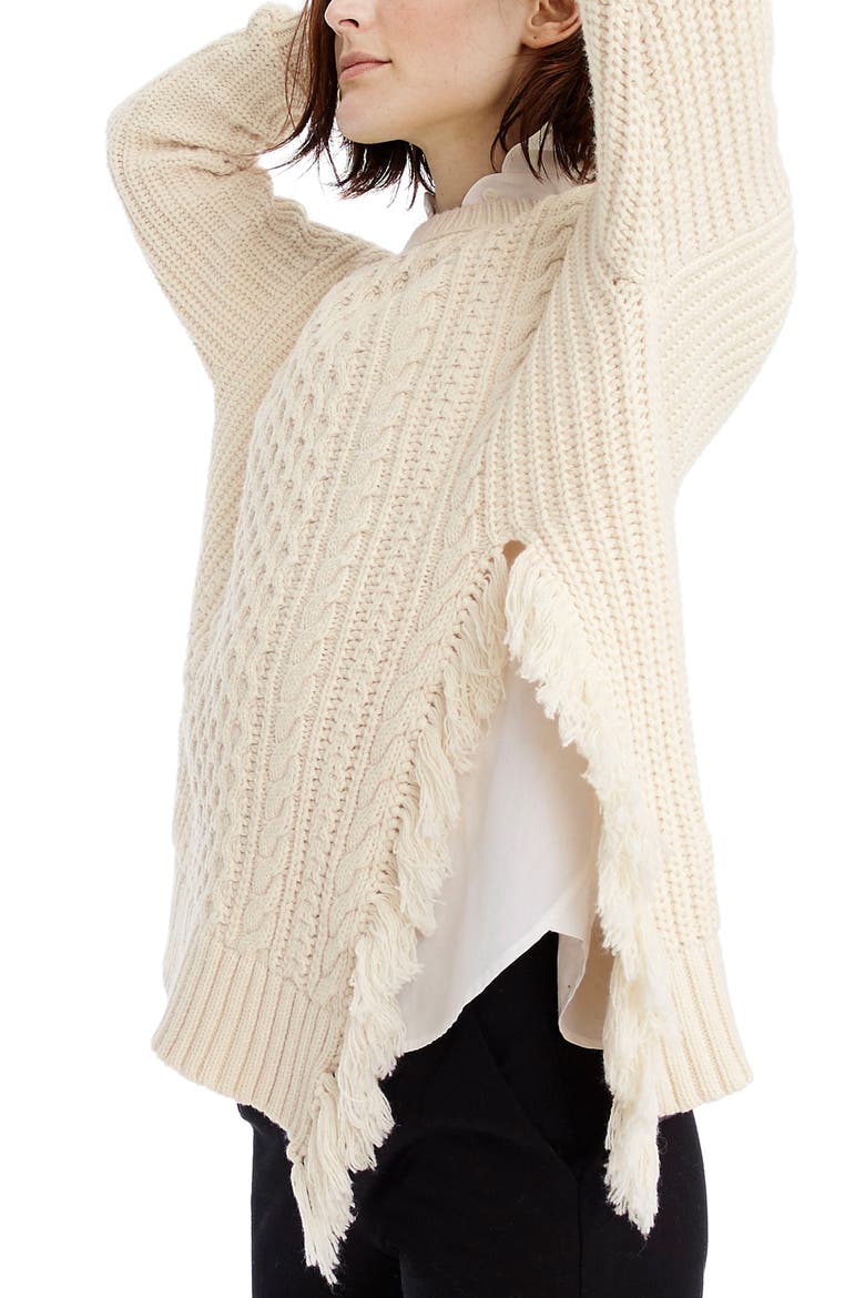Fringe Detail Cable Knit Sweater, Alternate, color, IVORY