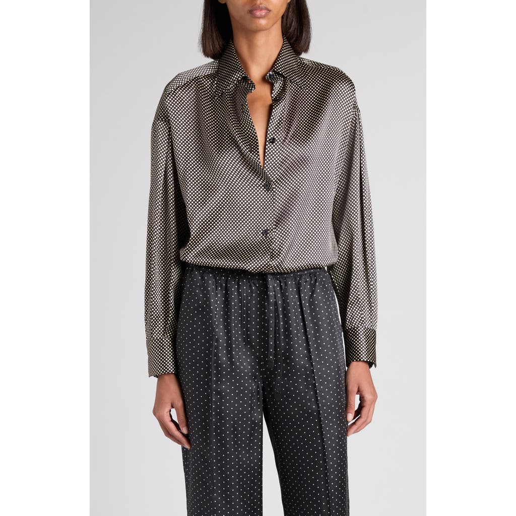 Tom Ford Relaxed Fit Stretch Silk Satin Button-up Shirt In Gray