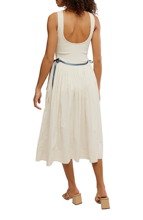 Free People Nightingale Solid Midi Dress Tea Navy Combo In White