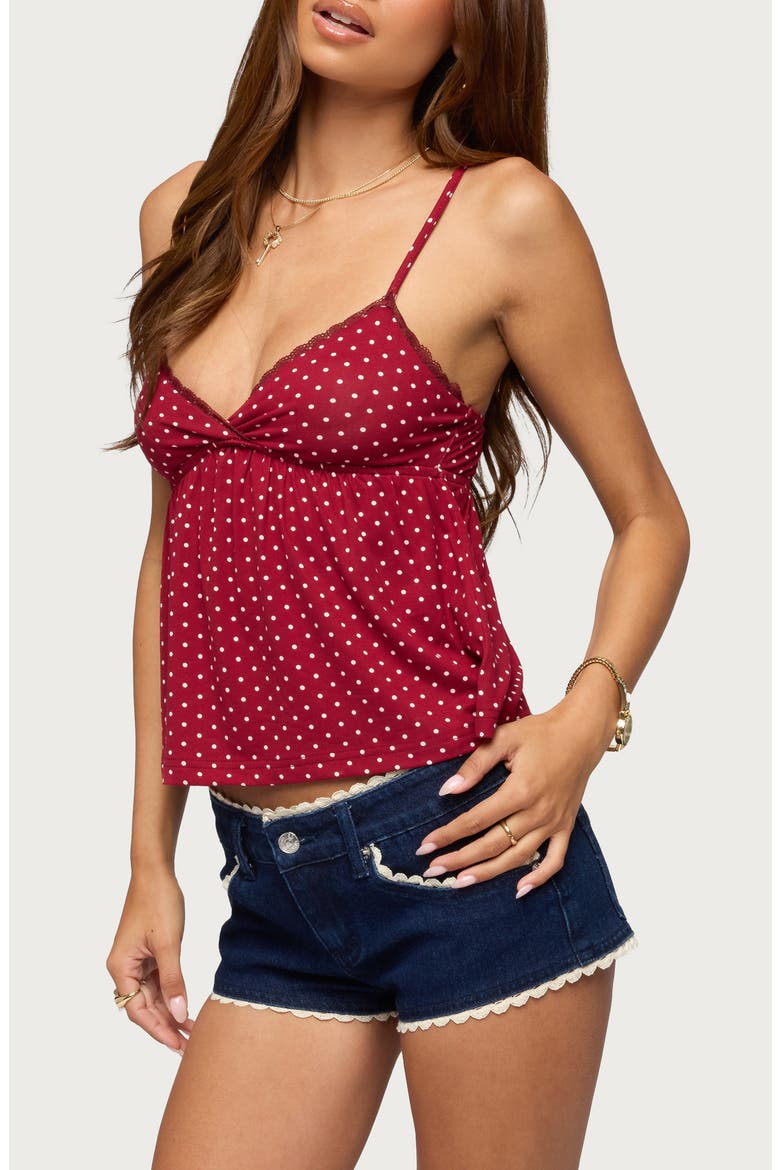 Belen Polka Dot Lace Trim Top, Alternate, color, BURGUNDY-AND-WHITE