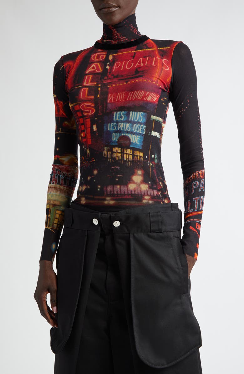Jean Paul Gaultier Red Pigalle Print Long Sleeve Mesh T-Shirt, Alternate, color,