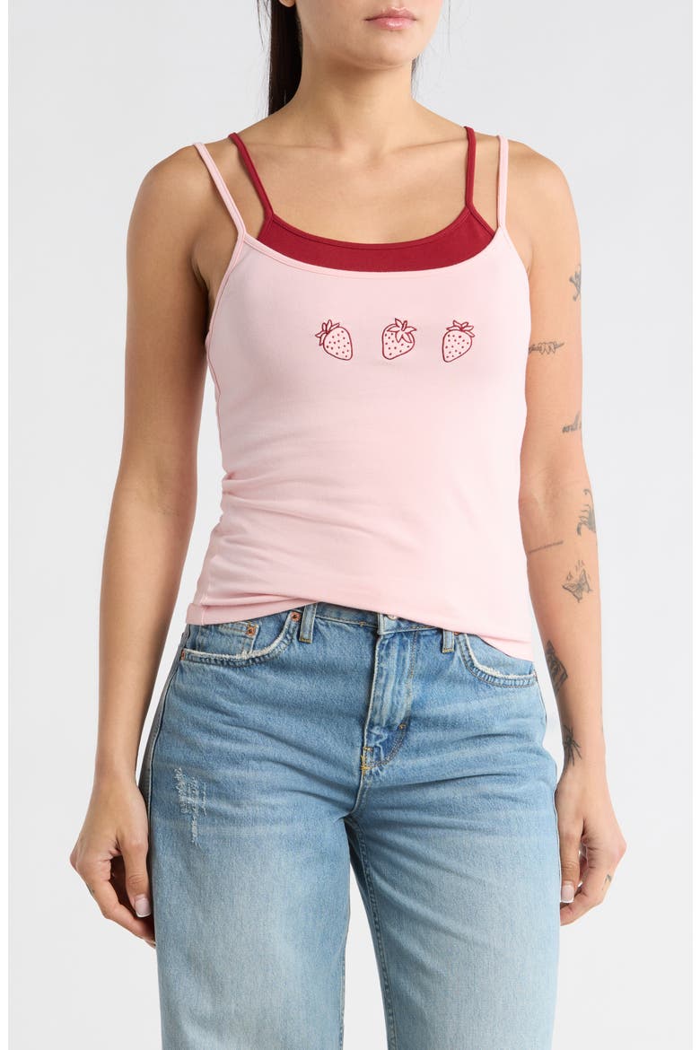 Strawberry Embroidered Layered Tank, Main, color, PINK