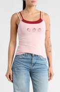 Vinyl Icons Strawberry Embroidered Layered Tank