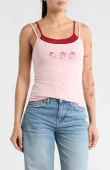 Vinyl Icons Strawberry Embroidered Layered Tank