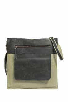 VINTAGE ADDICTION Canvas Leather Trim Crossbody Bag